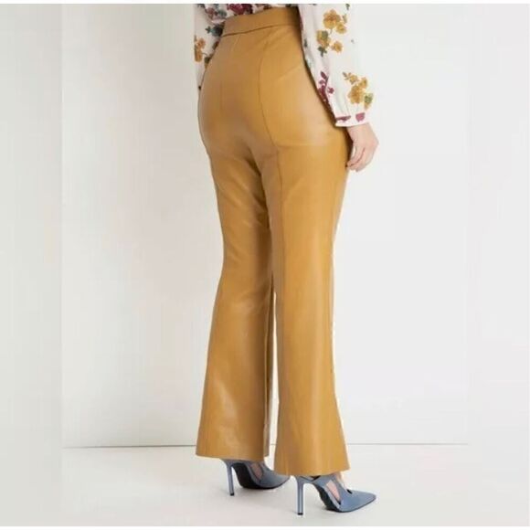 ELOQUII Brown Tan Faux Leather Flare Pants Size 16 Wide Leg Bootcut - Picture 2 of 11